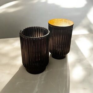 2 Stripe Texture Translucent Black Cups with One Wooden Lid